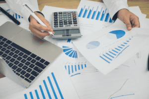 Businessperson calculating finances