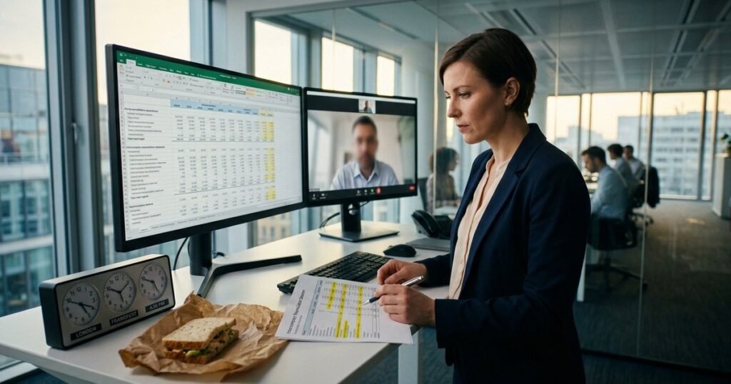 Finance manager reconciling UK subsidiary accounts with overseas parent company