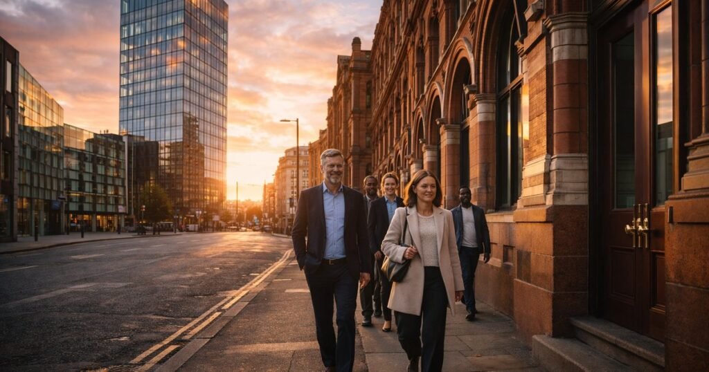 Comparing audit firms - modern city office towers alongside a heritage building