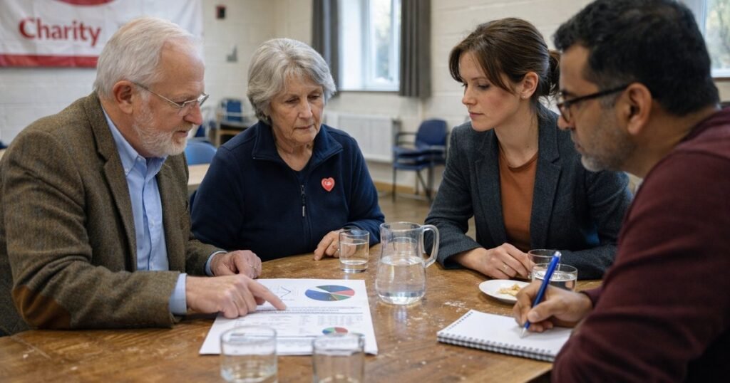 Charity board of trustees reviewing the annual accounts