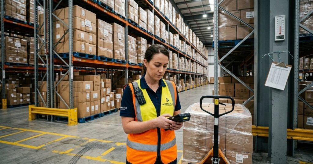 Distribution warehouse with inventory management and logistics operations