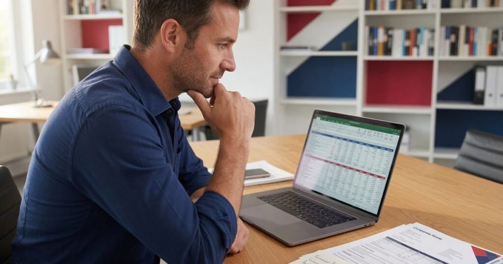 Business owner reviewing company accounts to determine audit requirements