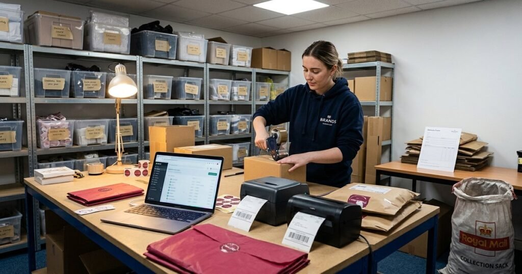 E-commerce fulfilment centre with online order processing and shipping