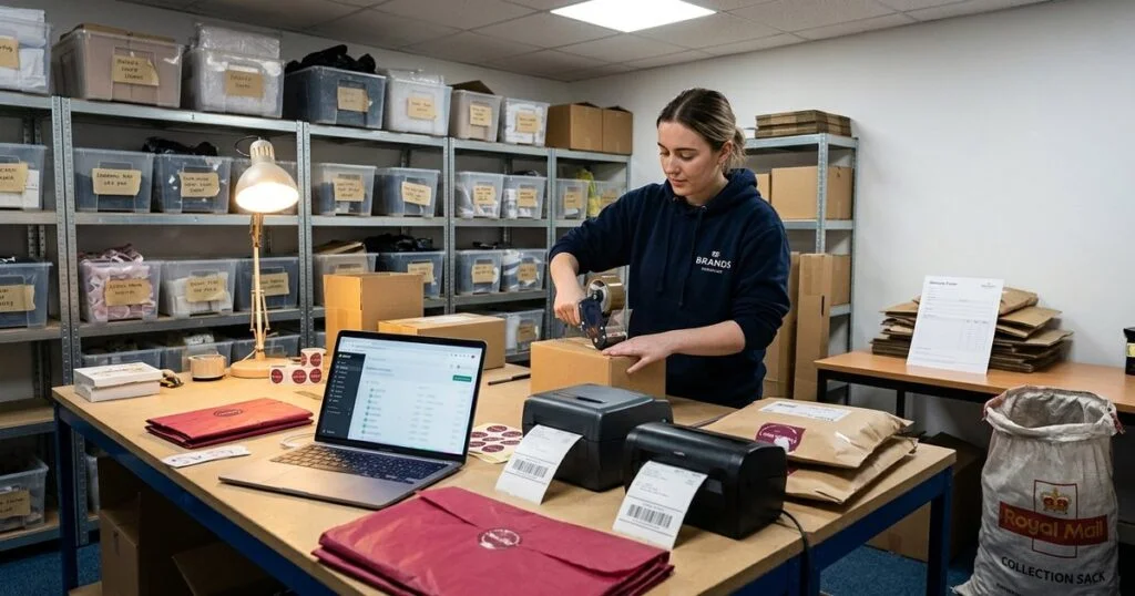 E-commerce fulfilment centre with online order processing and shipping