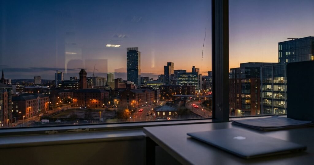 City skyline at dusk representing business going concern assessment
