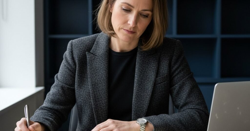 Business professional considering audit firm options at their desk