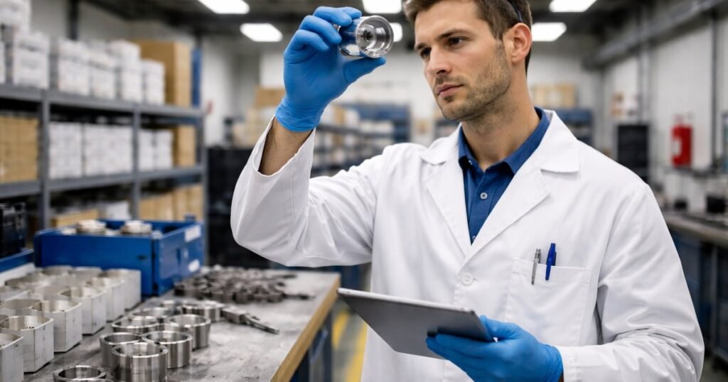 Manufacturing plant quality control inspection in progress