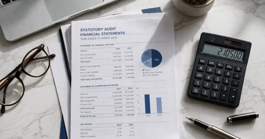 Financial documents and calculator representing audit fee planning